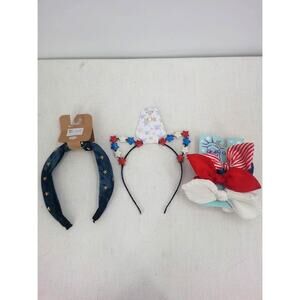 Lot of 3 Fourth of July Patriotic Red White Blue Headband Hair Tie NEW 4th Bows